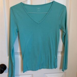 GAP Aqua V-Neck Long Sleeve Top